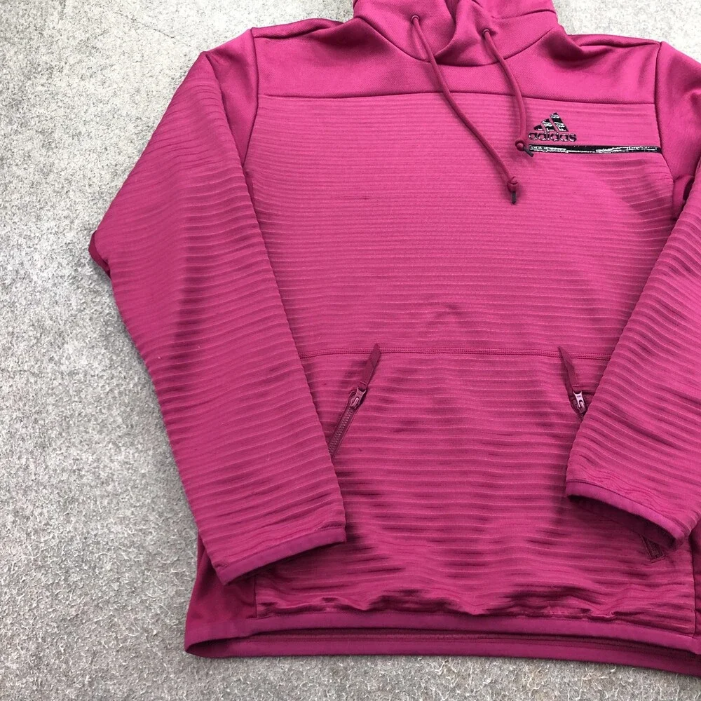 Adidas Hoodie Mens Medium Pink Pullover Fleece Sweatshirt Cold RDY Zip Pockets